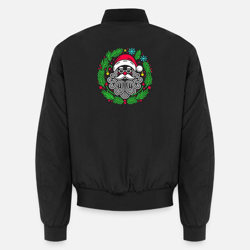 Christmas Circular Santa with Branches - Unisex Bomber Jacket - black