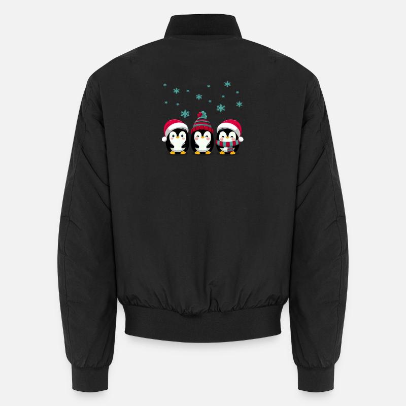 Trois manchots avec des chapeaux de Noël Bomber unisexe