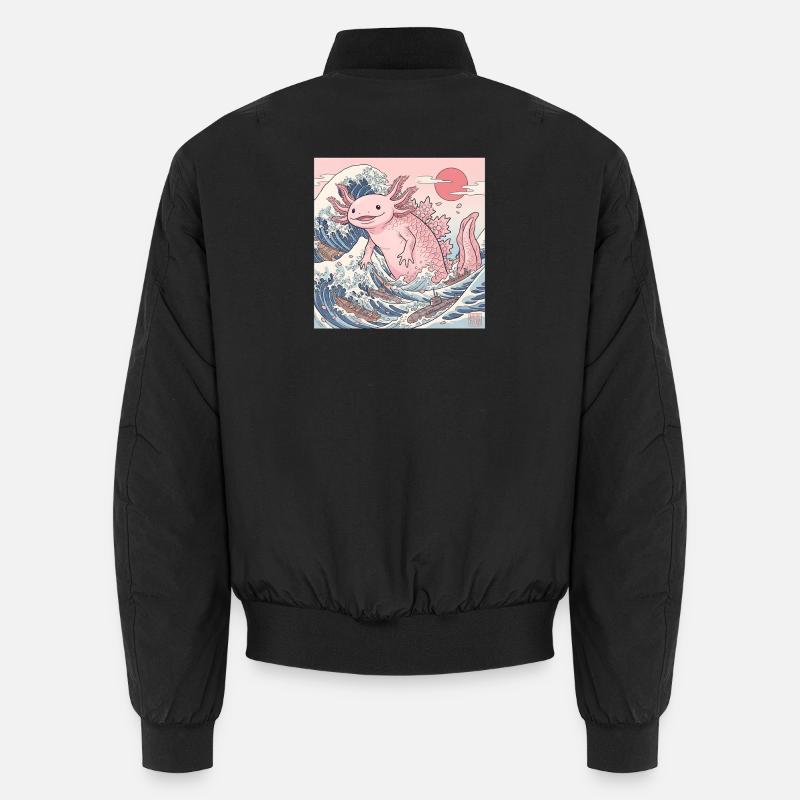 Cute Axolotl Kaiju In Japanese Wave Unisex Bomber Jacket
