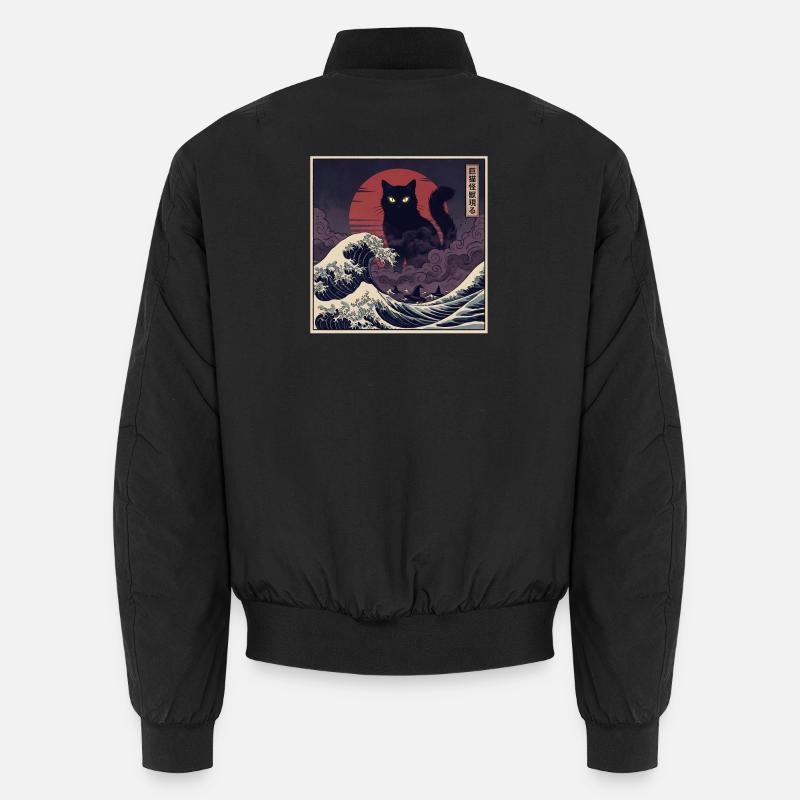 Giant Kaiju Cat Over Waves 巨猫怪獣現る - Unisex Bomber Jacket - black