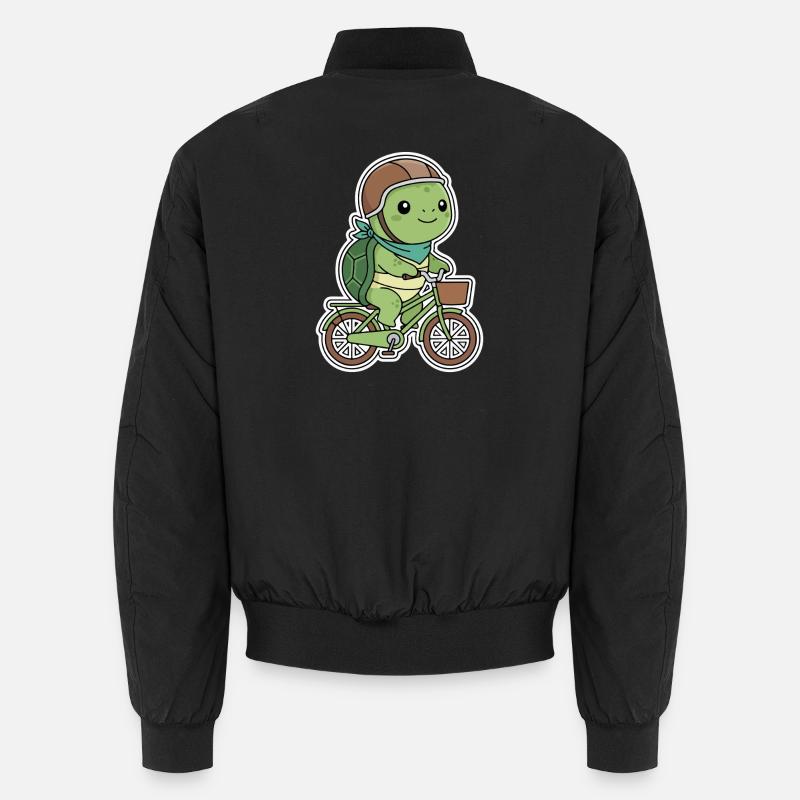 Green turtle on bicycle - Unisex Bomber Jacket - black