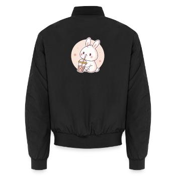 Kawaii Bunny and Bubble Tea - Unisex Bomber Jacket - black - Back - AI Model Male 185 light (185cm)