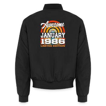Janvier-1986-Vintage-Born-Birthday-Retro - Bomber unisexe - noir - Dos - AI Model Male 185 light (185cm)