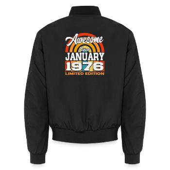 Janvier-1976-Vintage-Né-Anniversaire-Rétro - Bomber unisexe - noir - Dos - AI Model Male 185 light (185cm)