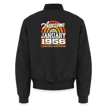 Januar-1956-Jahrgang-geboren-Geburtstag-Retro-- - Unisex Bomberjacke - Schwarz - Hinten - AI Model Male 185 light (185cm)
