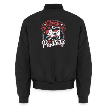 Choose Positivity Cat - Unisex Bomber Jacket - black - Back - AI Model Male 185 light (185cm)
