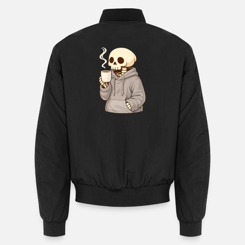 Cozy skeleton with cup – Quiet moment - Unisex Bomber Jacket - black