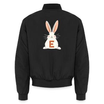 E Letter - Bunny - Personalizable - Unisex Bomber Jacket - black - Back - AI Model Male 185 light (185cm)
