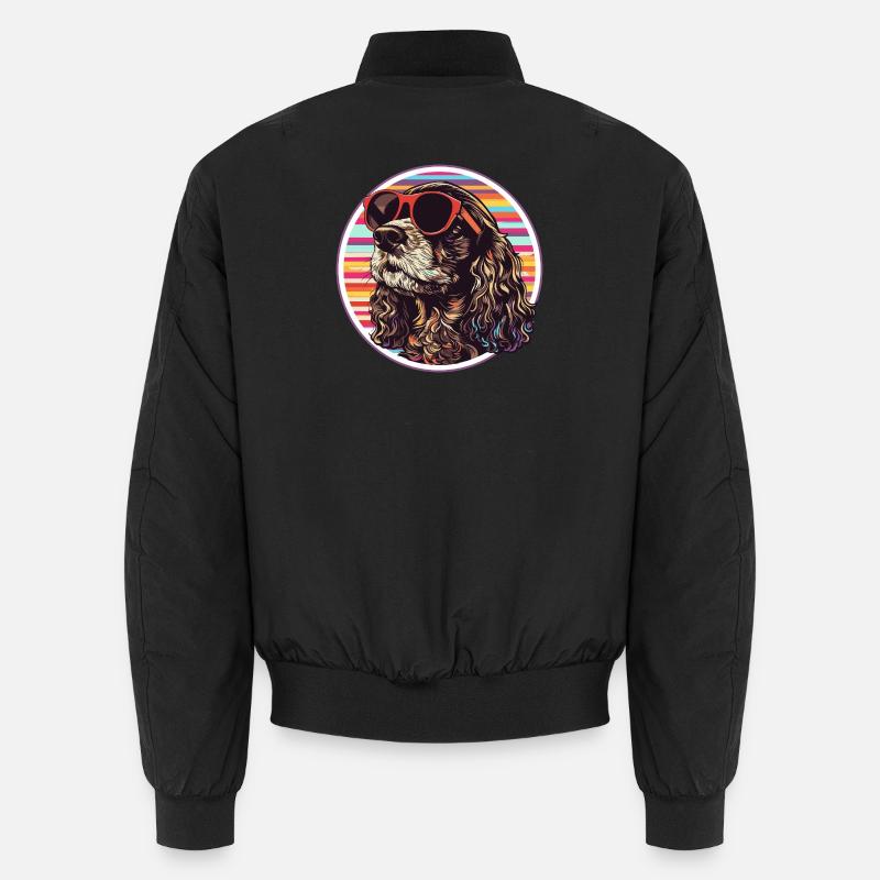 Sunglasses dog in retro ring - Unisex Bomber Jacket - black