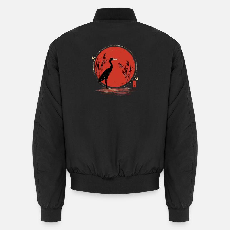 Red Crane Ukiyoe - Unisex Bomber Jacket - black