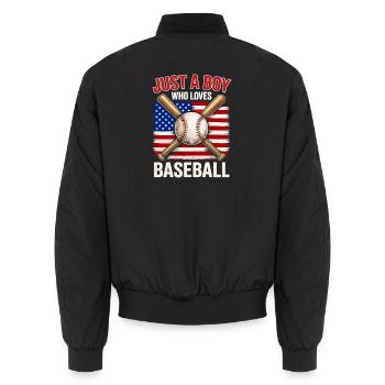 Garçon adore le baseball et le drapeau - Bomber unisexe - noir - Dos - AI Model Male 185 light (185cm)