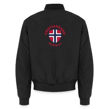 Kristiansand-Norwegen-Schildemblem - Unisex Bomberjacke - Schwarz - Hinten - AI Model Male 185 light (185cm)