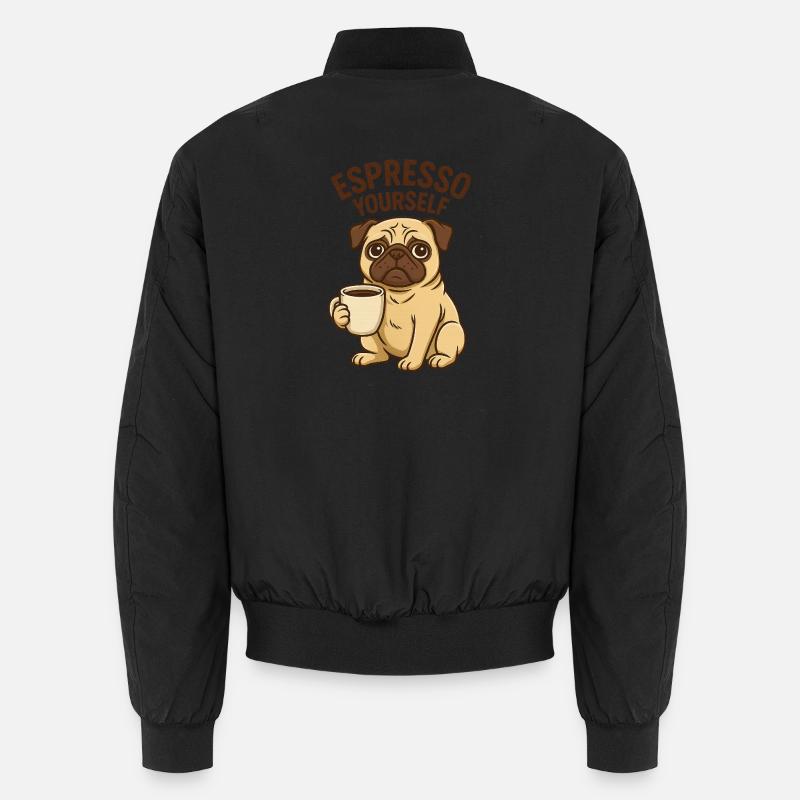 Espresso Yourself Pug Illustration - Unisex Bomber Jacket - black