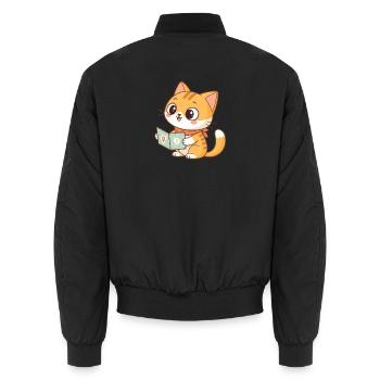 Cat Explorer and Map - Unisex Bomber Jacket - black - Back - AI Model Male 185 light (185cm)