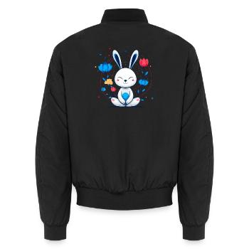 Kawaii Hase im Blütenkreis - Unisex Bomberjacke - Schwarz - Hinten - AI Model Male 185 light (185cm)