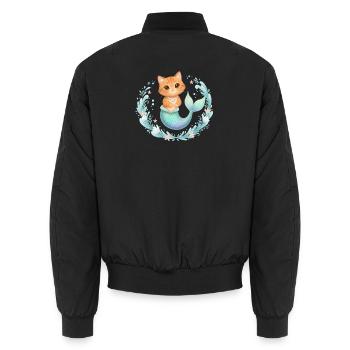 Kawaii Cats Mermaid – Cute Fantasy Design - Unisex Bomber Jacket - black - Back - AI Model Male 185 light (185cm)