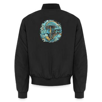 Blue Mushroom Wonder Forest - Unisex Bomber Jacket - black - Back - AI Model Male 185 light (185cm)