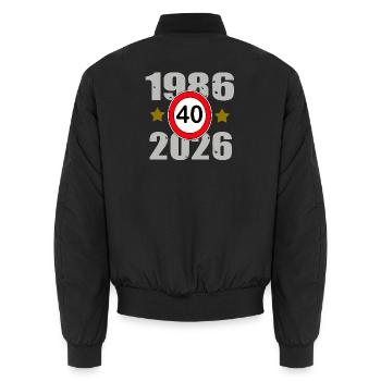 1986–2026: 40th anniversary - Unisex Bomber Jacket - black - Back - AI Model Male 185 light (185cm)