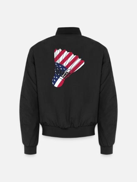 USA Badminton Player Lover American Flag Patriot - Unisex Bomber Jacket - black