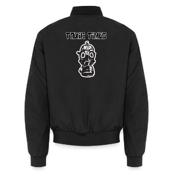 Masque à gaz Temps Toxiques | Conception urbaine de streetwear - Bomber unisexe - noir - Dos - AI Model Male 185 light (185cm)