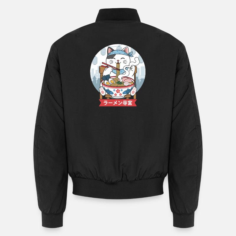 Neko Ramen Feast - Unisex Bomber Jacket - black