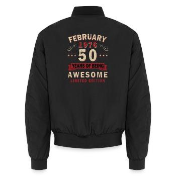 50th Anniversary – Year – February 1976 - Unisex Bomber Jacket - black - Back - AI Model Male 185 light (185cm)