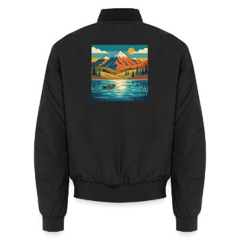 Bergsee-Dämmerung - Unisex Bomberjacke - Schwarz - Hinten - AI Model Male 185 light (185cm)