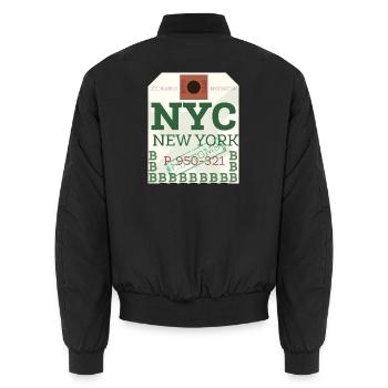NYC Bold Passport Stamp - Unisex Bomber Jacket - black - Back - AI Model Male 185 light (185cm)
