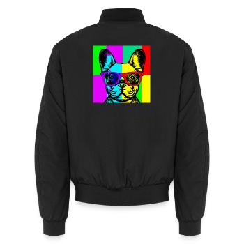 Pop Art Pup  - Unisex Bomber Jacket - black - Back - AI Model Male 185 light (185cm)