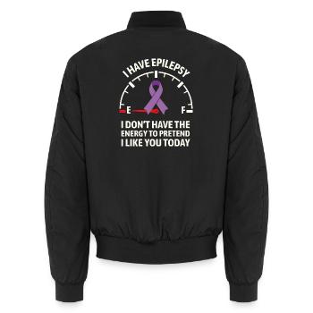 Epilepsie-Bewusstsein-Energie-Anzeigeband - Unisex Bomberjacke - Schwarz - Hinten - AI Model Male 185 light (185cm)