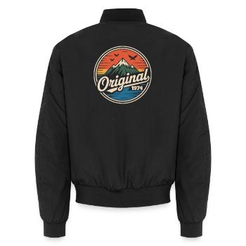 Original 1974 vintage retro 1974 anniversary - Unisex Bomber Jacket - black - Back - AI Model Male 185 light (185cm)