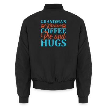 Grandma's Kitchen: Coffee, Drink, and Hugs - Unisex Bomber Jacket - black - Back - AI Model Male 185 light (185cm)