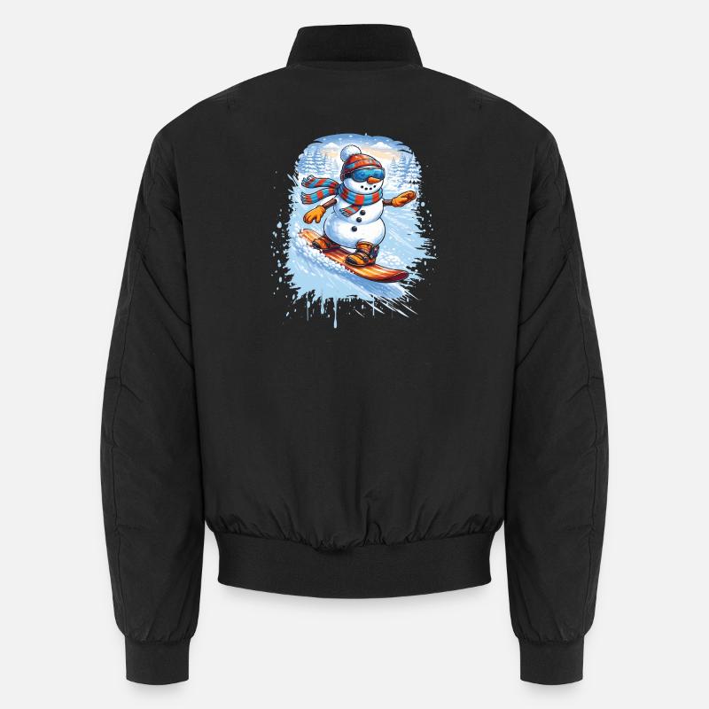 Cooler Schneemann beim Snowboarden – Winterspaß Unisex Bomberjacke
