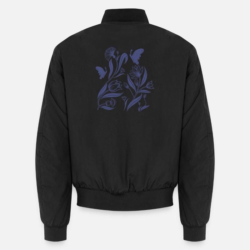 Blue floral pattern in folk art style Unisex Bomber Jacket