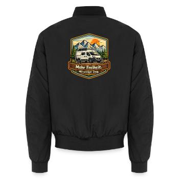 Camping—Plus de liberté—avec moins de choses—camper - Bomber unisexe - noir - Dos - AI Model Male 185 light (185cm)