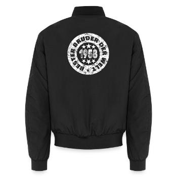 Born in 1958 - Unisex Bomber Jacket - black - Back - AI Model Male 185 light (185cm)