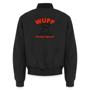 WUFF – IST MEINE SPRACHE! 🐕 HUNDELIEBE DOGLOVE - Unisex Bomberjacke - Schwarz - Hinten - AI Model Male 185 light (185cm)