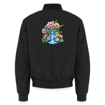Flower Waterfall Kaleidoscope - Unisex Bomber Jacket - black - Back - AI Model Male 185 light (185cm)