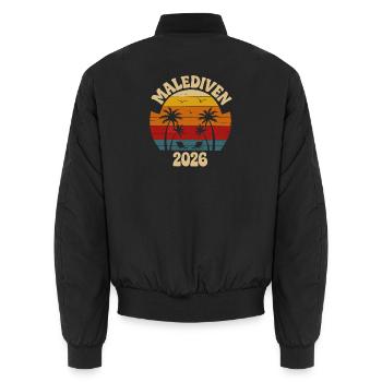 Malediven 2026 Retro Palmen - Unisex Bomberjacke - Schwarz - Hinten - AI Model Male 185 light (185cm)