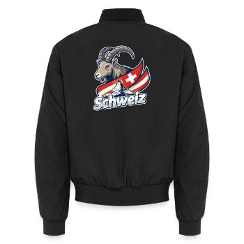 Alpensteinbock mit Schweizer Flagge - Unisex Bomberjacke - Schwarz - Hinten - AI Model Male 185 light (185cm)