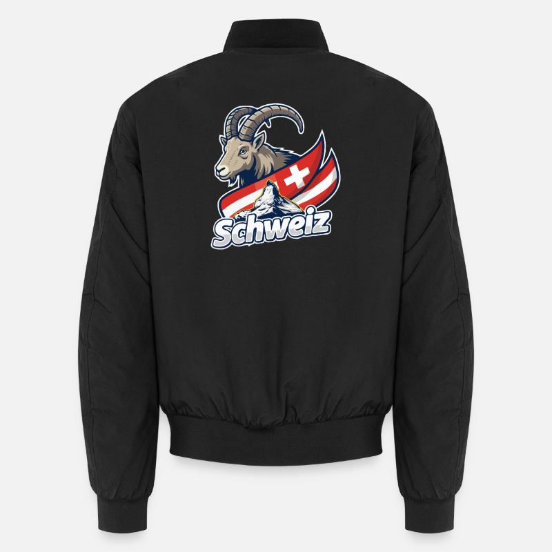 Bouquetin alpin avec drapeau suisse - Bomber unisexe - noir
