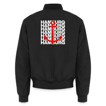 HAMBURG ANKER ROT, HAFEN, MOIN, HH, NORDDEUTSCH - Unisex Bomberjacke - Schwarz - Hinten - AI Model Male 185 light (185cm)
