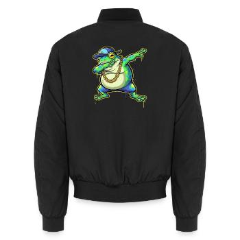 Grüner Street-Frosch mit Goldkette Dabbing - Unisex Bomberjacke - Schwarz - Hinten - AI Model Male 185 light (185cm)
