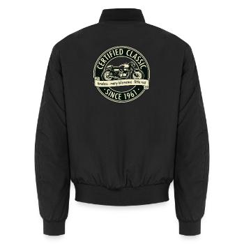 Jahrgang 1961, Biker Motorrad Geburtstag Hoodie - Unisex Bomberjacke - Schwarz - Hinten - AI Model Male 185 light (185cm)