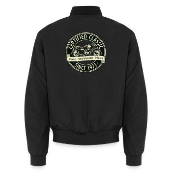 Jahrgang 1971, Biker Motorrad Geburtstag Hoodie - Unisex Bomberjacke - Schwarz - Hinten - AI Model Male 185 light (185cm)