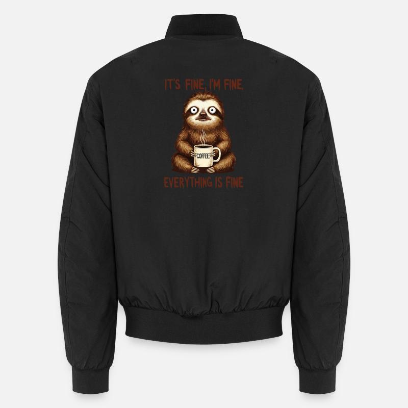It's okay, I'm fine coffee sloth humor Unisex Bomber Jacket