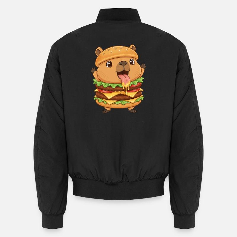 Cute Capybara Cartoon Fast Food Cheeseburger Unisex Bomber Jacket