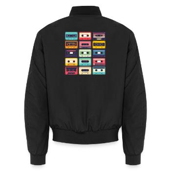 Kassetten Pop Art Muster - Unisex Bomberjacke - Schwarz - Hinten - AI Model Male 185 light (185cm)