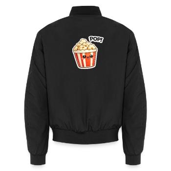 Kawaii Popcorn Smile Design - Unisex Bomber Jacket - black - Back - AI Model Male 185 light (185cm)
