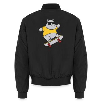 Cooles Nilpferd Skater Skateboard Vektor - Unisex Bomberjacke - Schwarz - Hinten - AI Model Male 185 light (185cm)